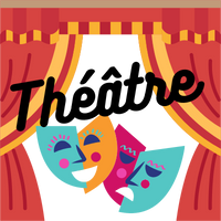 Masques de théâtre devant un rideau rouge – activité théâtre
