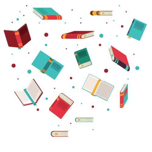 Livres ouverts éparpillés – illustration de la lecture à voix haute