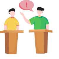 Deux enfants derrière des pupitres – illustration des débats