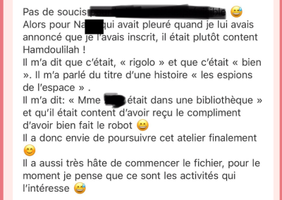 Témoignage Instagram d'un parent du club de lecture