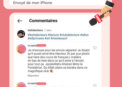 Témoignage Instagram d'un parent du club de lecture